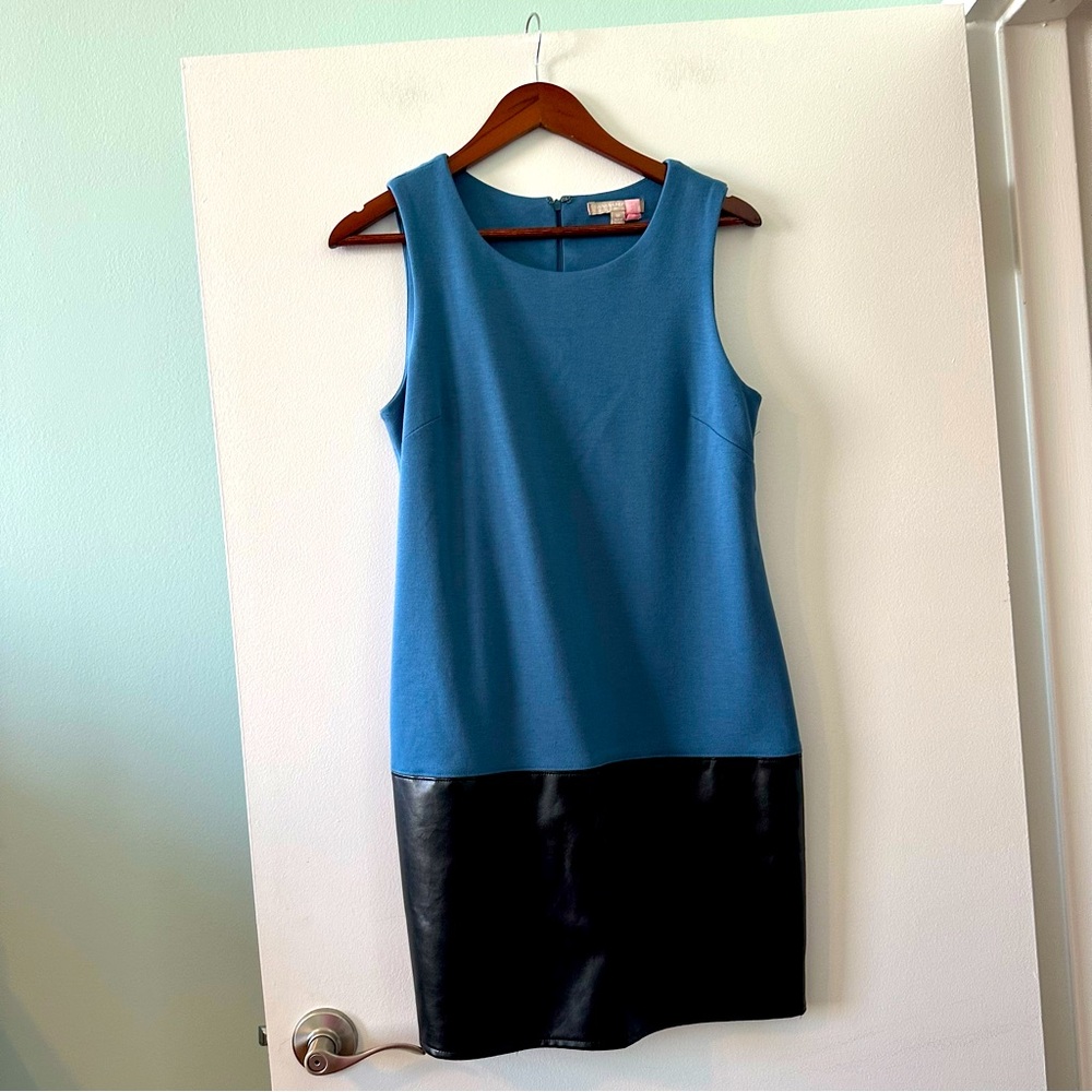 Banana Republic blue & black leather colorblock business shift dress